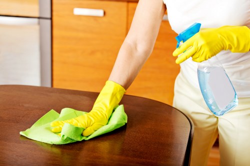 Safety assessment for carpet cleaning area with warning signs